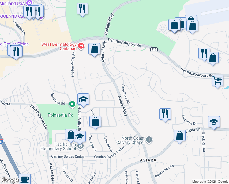 map of restaurants, bars, coffee shops, grocery stores, and more near 6446 Torreyanna Circle in Carlsbad