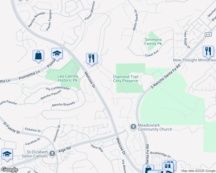 map of restaurants, bars, coffee shops, grocery stores, and more near 6356 Paseo Cerro in Carlsbad