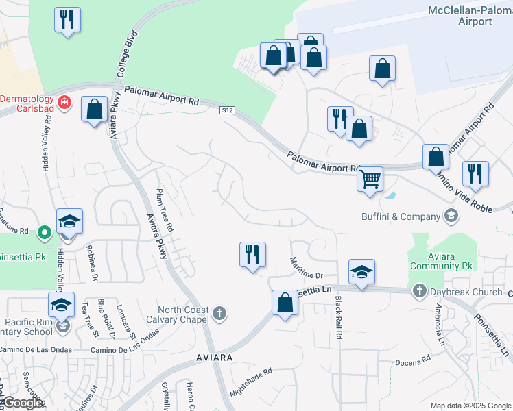 map of restaurants, bars, coffee shops, grocery stores, and more near 1492 Sapphire Drive in Carlsbad