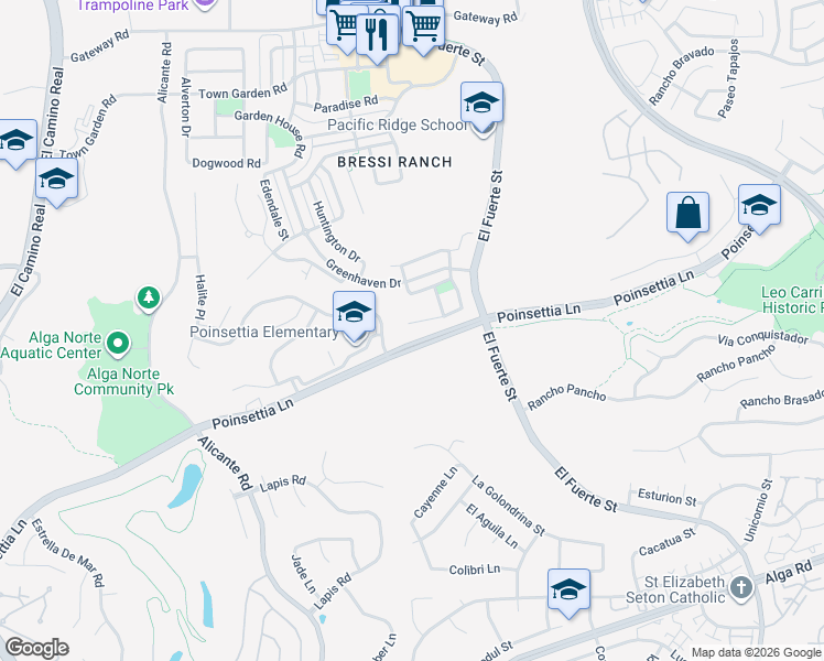 map of restaurants, bars, coffee shops, grocery stores, and more near 2711 Ascot Avenue in Carlsbad