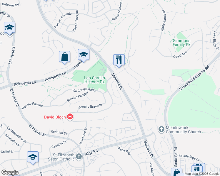 map of restaurants, bars, coffee shops, grocery stores, and more near 6351 Paseo Corono in Carlsbad