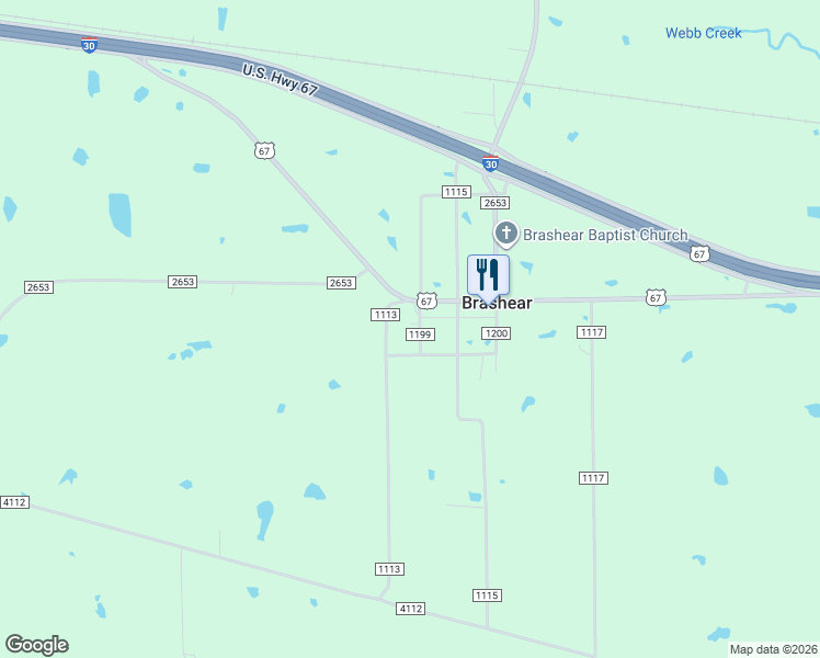 map of restaurants, bars, coffee shops, grocery stores, and more near 13 County Road 1113 in Brashear