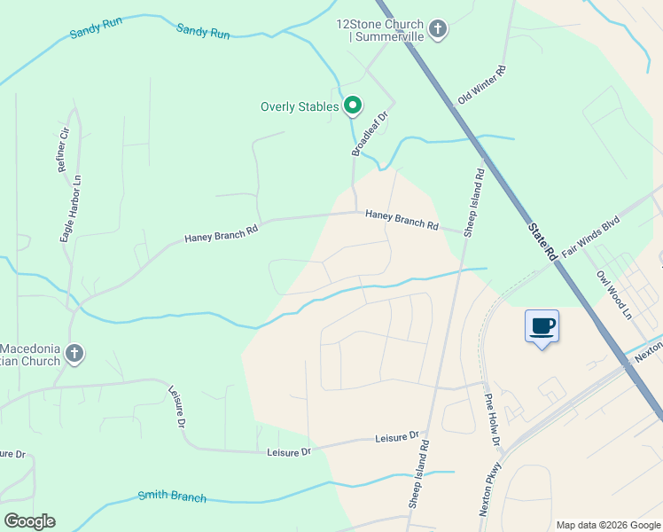 map of restaurants, bars, coffee shops, grocery stores, and more near 1581 Haney Branch Road in Summerville