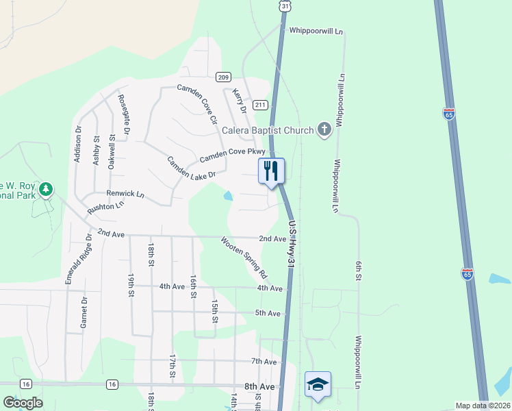 map of restaurants, bars, coffee shops, grocery stores, and more near 4331 Margaret Lane in Calera