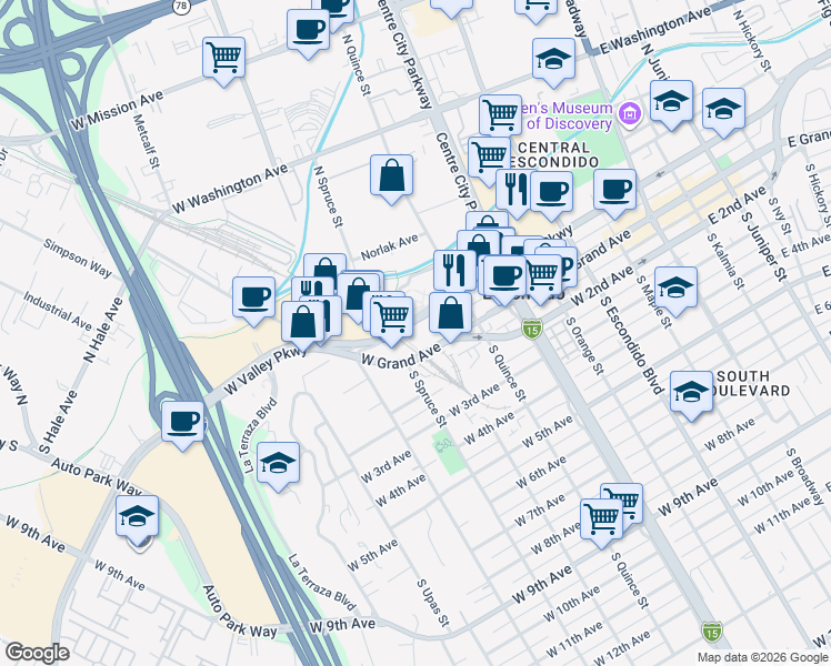 map of restaurants, bars, coffee shops, grocery stores, and more near in Escondido