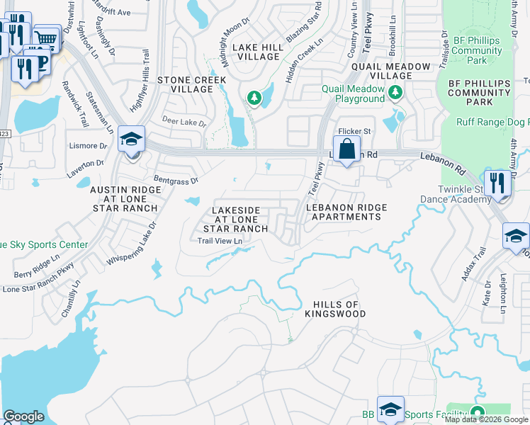 map of restaurants, bars, coffee shops, grocery stores, and more near 1760 Sandstone Drive in Frisco