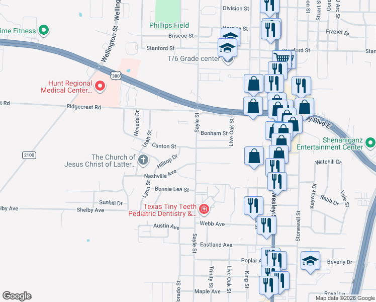 map of restaurants, bars, coffee shops, grocery stores, and more near 3306 Canton Street in Greenville