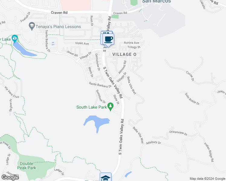 map of restaurants, bars, coffee shops, grocery stores, and more near 122 Diamante Road in San Marcos