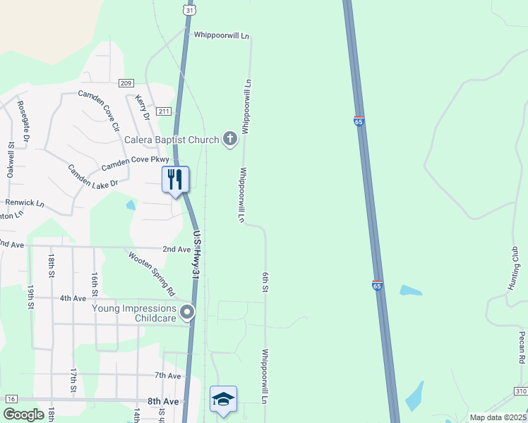 map of restaurants, bars, coffee shops, grocery stores, and more near 561-967 Whipporwill Lane in Calera