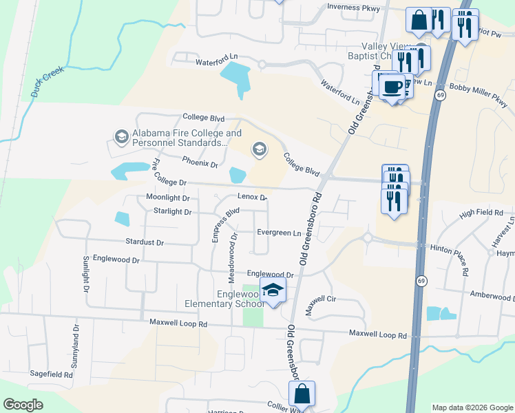 map of restaurants, bars, coffee shops, grocery stores, and more near 9626 Empress Boulevard in Tuscaloosa