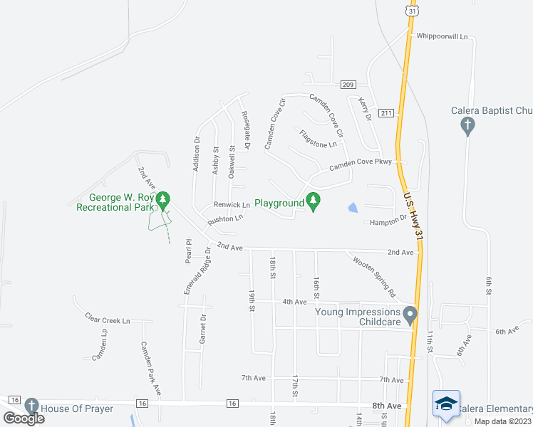 map of restaurants, bars, coffee shops, grocery stores, and more near 127 Renwick Lane in Calera