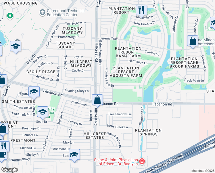 map of restaurants, bars, coffee shops, grocery stores, and more near 10713 Promise Land Drive in Frisco