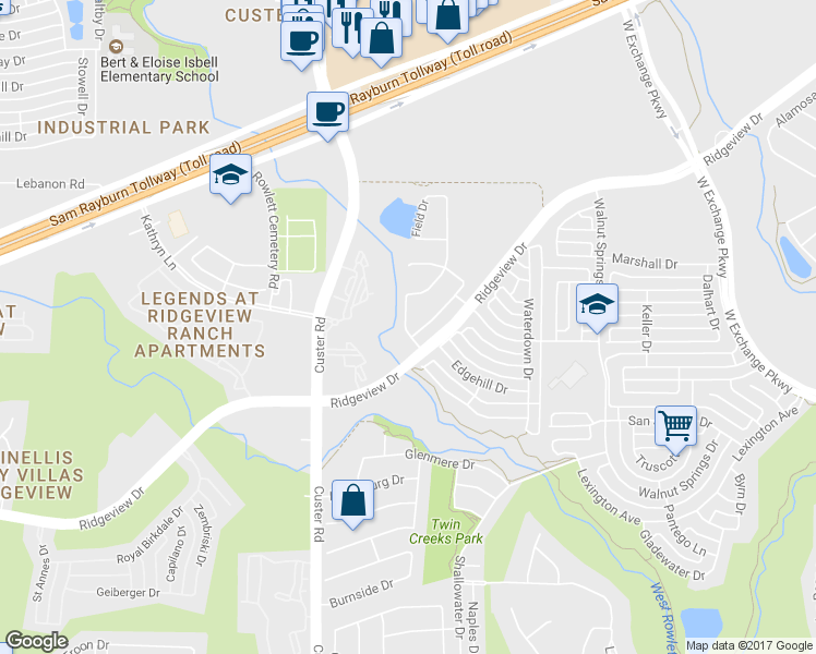 map of restaurants, bars, coffee shops, grocery stores, and more near 1206 Caliche Trail in Allen