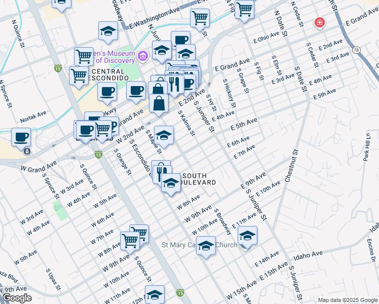 map of restaurants, bars, coffee shops, grocery stores, and more near 137 East 5th Avenue in Escondido