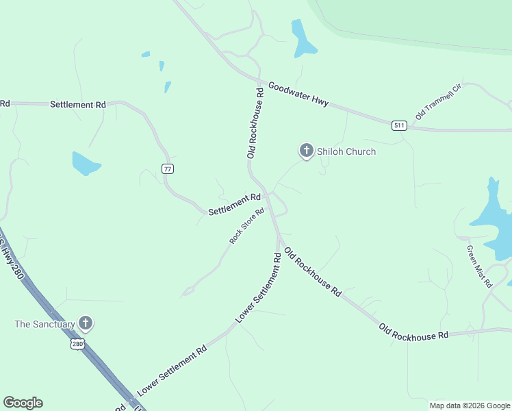 map of restaurants, bars, coffee shops, grocery stores, and more near 40 Rock Store Road in Sylacauga