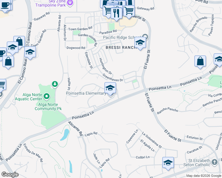 map of restaurants, bars, coffee shops, grocery stores, and more near 2429 Mica Road in Carlsbad