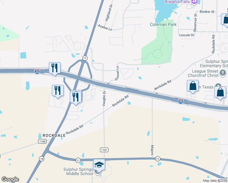 map of restaurants, bars, coffee shops, grocery stores, and more near 1340 Shannon Road West in Sulphur Springs