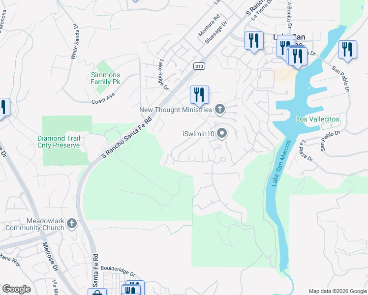 map of restaurants, bars, coffee shops, grocery stores, and more near 1265 Camino Lorado in San Marcos
