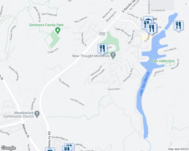 map of restaurants, bars, coffee shops, grocery stores, and more near 1265 Camino Lorado in San Marcos