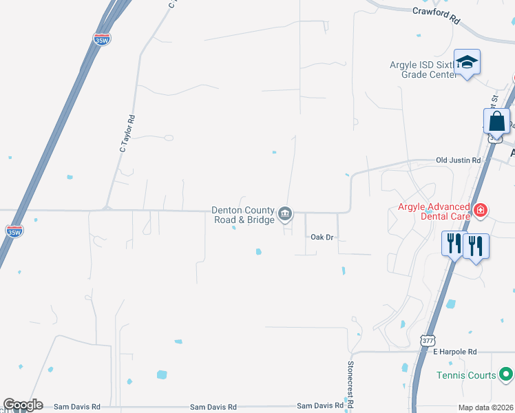 map of restaurants, bars, coffee shops, grocery stores, and more near 600 Old Justin Road in Argyle