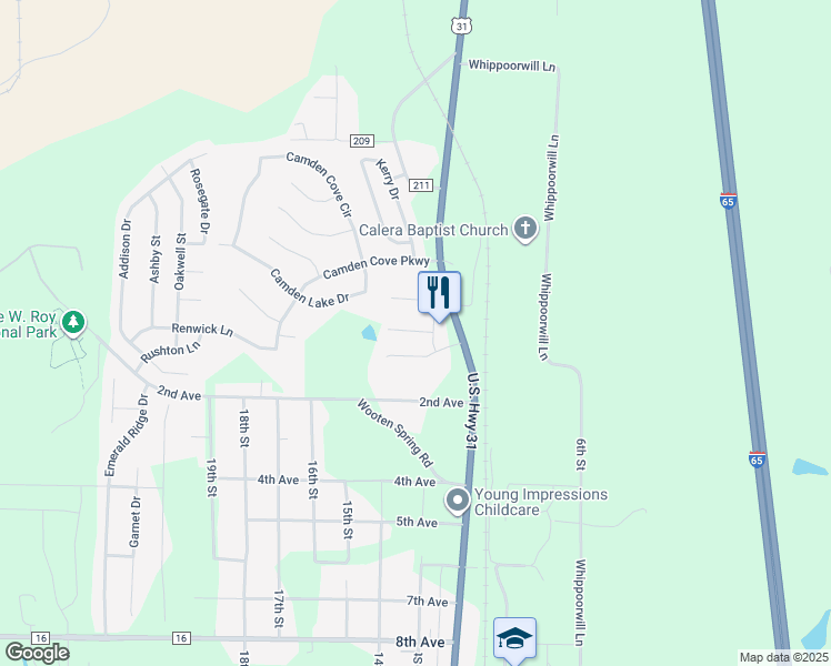 map of restaurants, bars, coffee shops, grocery stores, and more near 4331 Margaret Lane in Calera