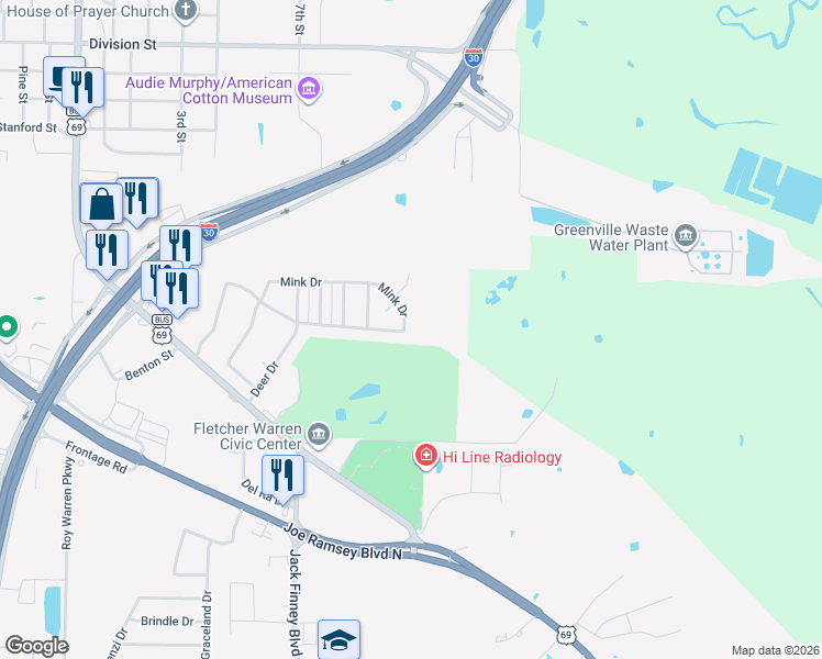 map of restaurants, bars, coffee shops, grocery stores, and more near 402 Mink Dr in Greenville