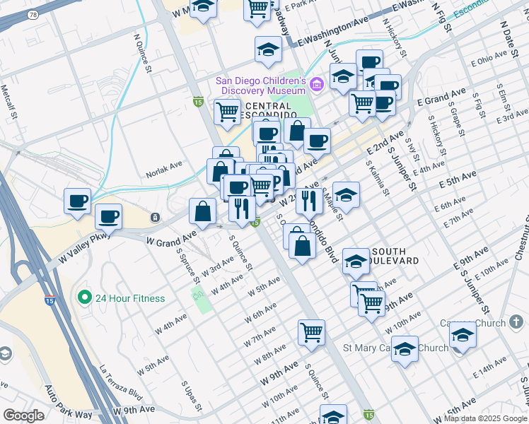map of restaurants, bars, coffee shops, grocery stores, and more near 420 W 2nd Ave in Escondido