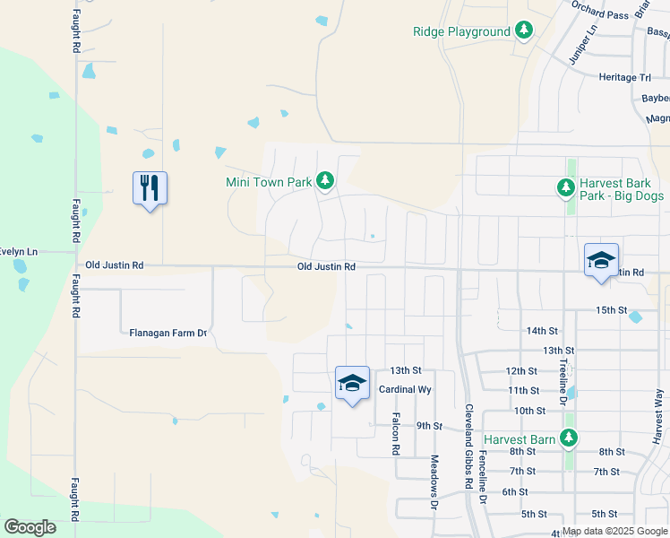 map of restaurants, bars, coffee shops, grocery stores, and more near 2664 Old Justin Road in Northlake