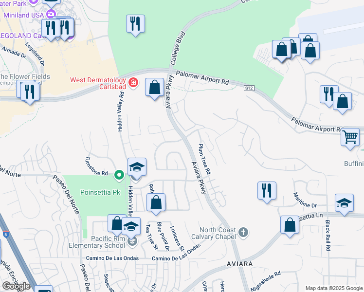 map of restaurants, bars, coffee shops, grocery stores, and more near 6446 Torreyanna Circle in Carlsbad