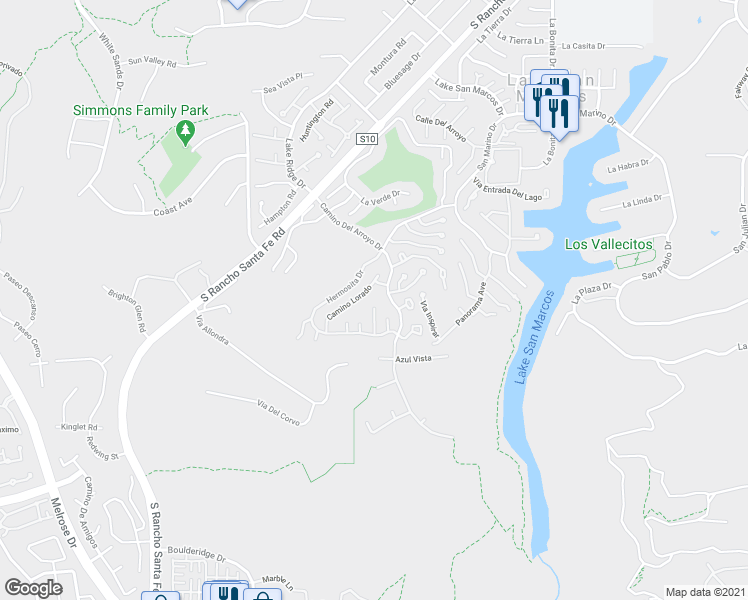 map of restaurants, bars, coffee shops, grocery stores, and more near 1273 Via Rafael in San Marcos