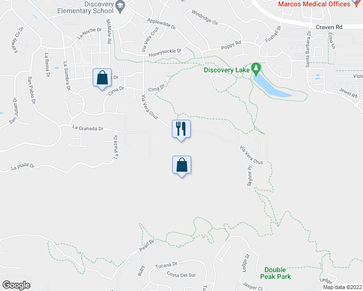 map of restaurants, bars, coffee shops, grocery stores, and more near 1084 Via Vera Cruz in San Marcos