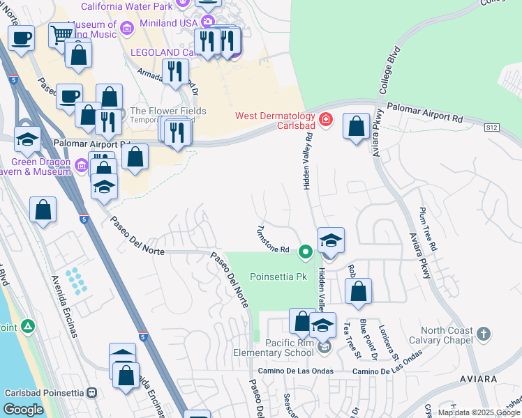 map of restaurants, bars, coffee shops, grocery stores, and more near 1011 Turnstone Road in Carlsbad