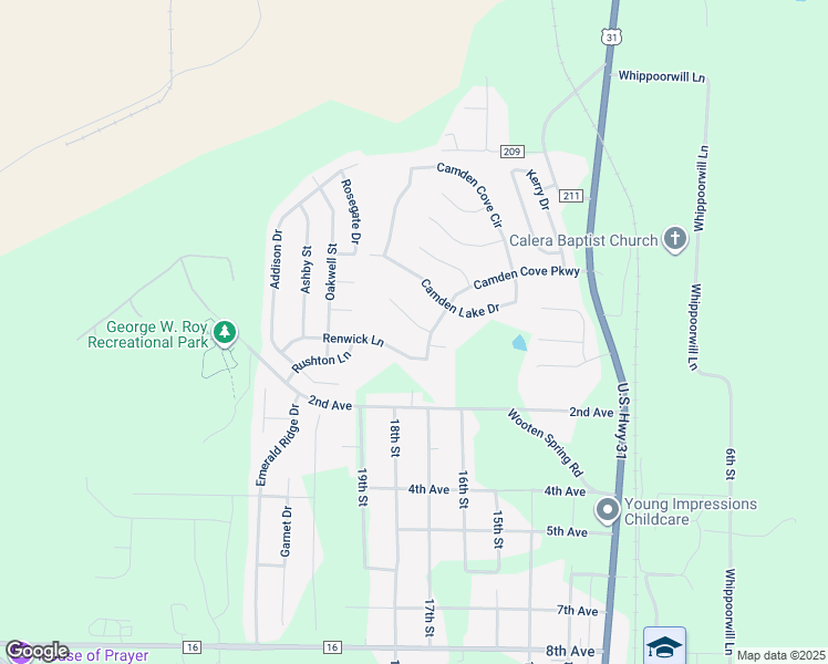 map of restaurants, bars, coffee shops, grocery stores, and more near 105 Hermitage Lane in Calera