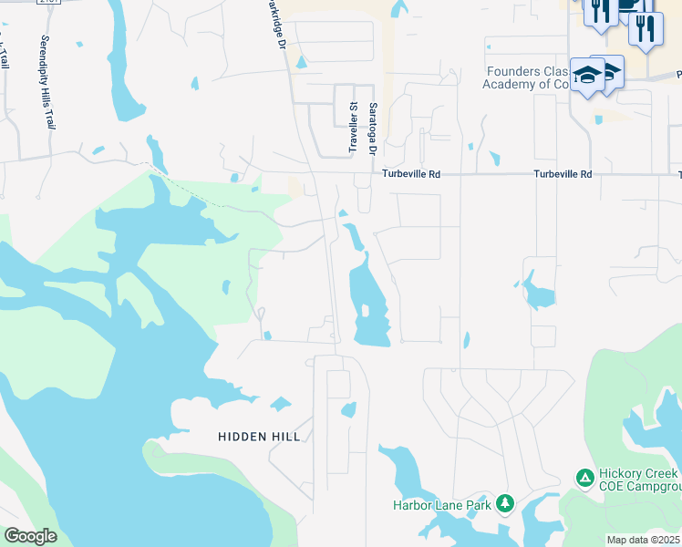 map of restaurants, bars, coffee shops, grocery stores, and more near 1100 Sycamore Bend Road in Hickory Creek
