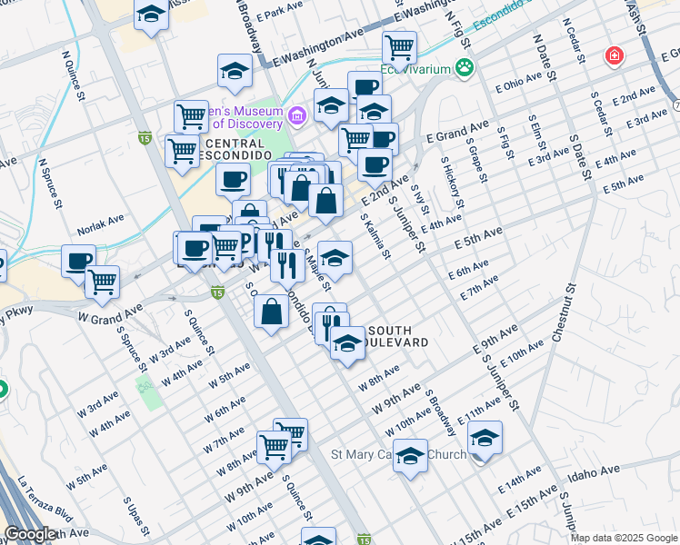 map of restaurants, bars, coffee shops, grocery stores, and more near 122 West 4th Avenue in Escondido
