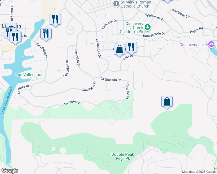map of restaurants, bars, coffee shops, grocery stores, and more near 1911 La Subida Way in San Marcos