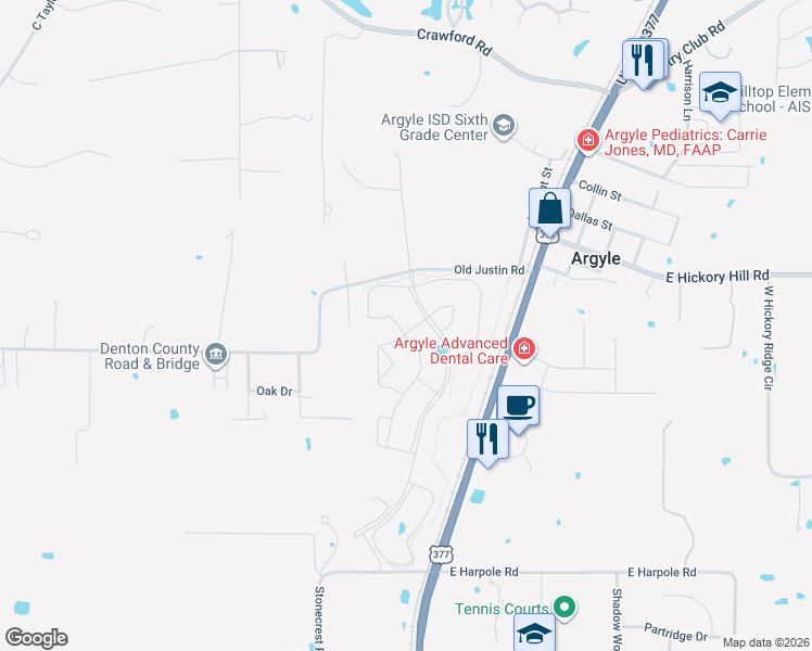 map of restaurants, bars, coffee shops, grocery stores, and more near 300 Carrington Drive in Argyle