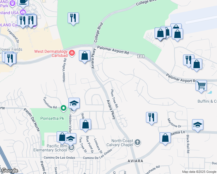 map of restaurants, bars, coffee shops, grocery stores, and more near 6446 Torreyanna Circle in Carlsbad