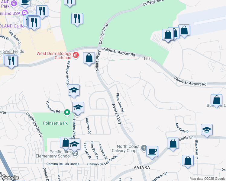 map of restaurants, bars, coffee shops, grocery stores, and more near 6446 Torreyanna Circle in Carlsbad