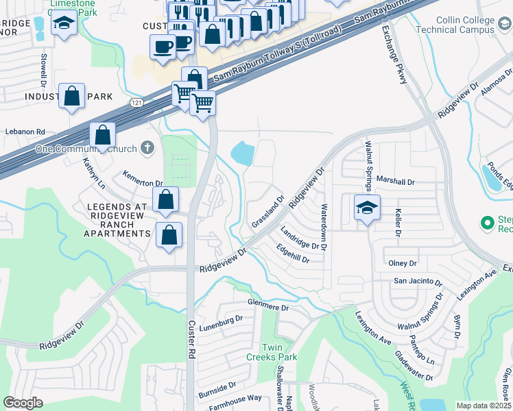 map of restaurants, bars, coffee shops, grocery stores, and more near 1306 Caliche Trail in Allen