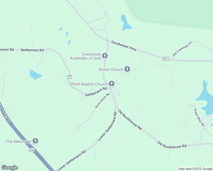 map of restaurants, bars, coffee shops, grocery stores, and more near 40 Rock Store Road in Sylacauga