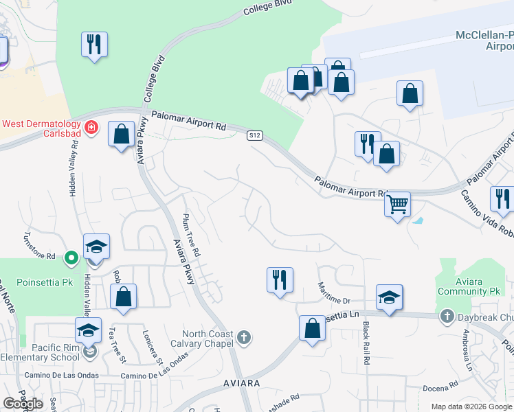 map of restaurants, bars, coffee shops, grocery stores, and more near 6407 Ruby Way in Carlsbad