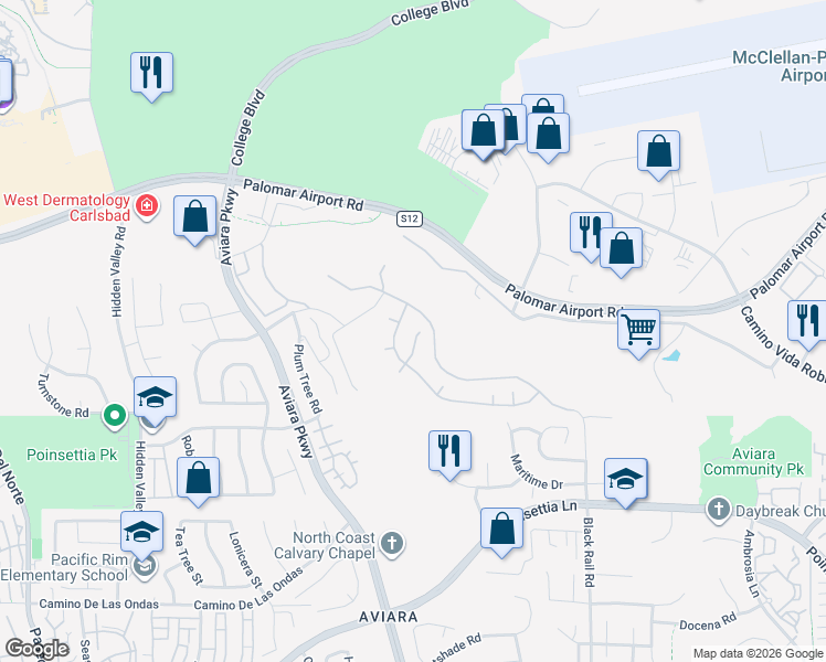 map of restaurants, bars, coffee shops, grocery stores, and more near 6407 Ruby Way in Carlsbad