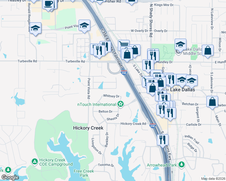 map of restaurants, bars, coffee shops, grocery stores, and more near 125 Nix Drive in Hickory Creek