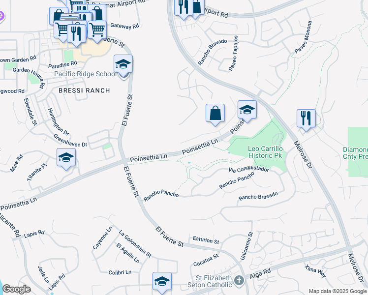 map of restaurants, bars, coffee shops, grocery stores, and more near 2805 Rancho Rio Chico in Carlsbad