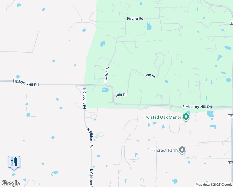 map of restaurants, bars, coffee shops, grocery stores, and more near 1451 East Hickory Hill Road in Argyle