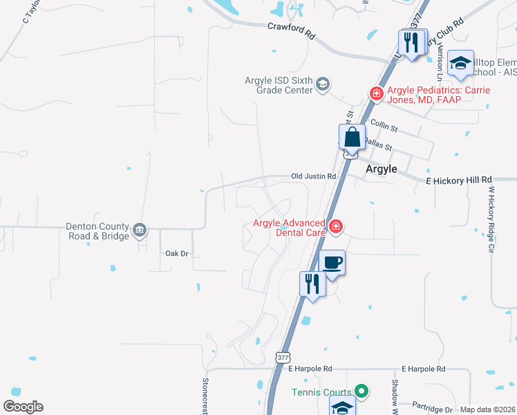 map of restaurants, bars, coffee shops, grocery stores, and more near 300 Carrington Drive in Argyle