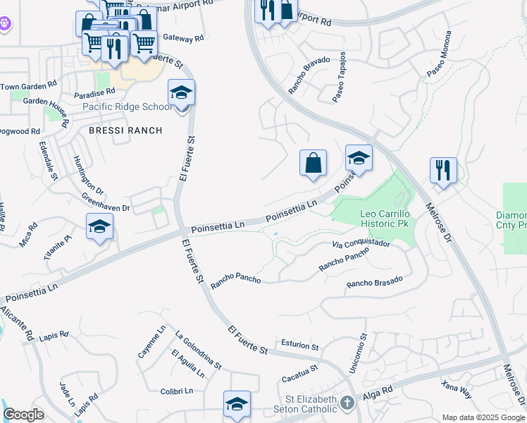 map of restaurants, bars, coffee shops, grocery stores, and more near 2805 Rancho Rio Chico in Carlsbad