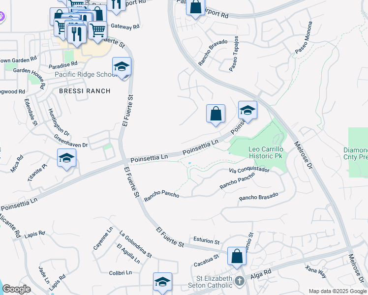 map of restaurants, bars, coffee shops, grocery stores, and more near 2805 Rancho Rio Chico in Carlsbad