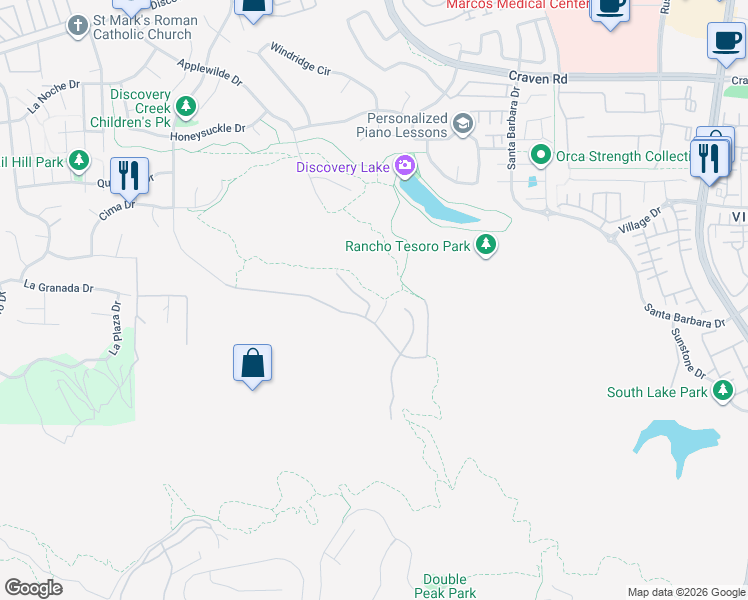 map of restaurants, bars, coffee shops, grocery stores, and more near 935 Bridgeport Court in San Marcos
